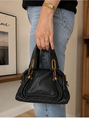 Chloé Paraty Mini Handbag Black Pebbled Leather Gold Hardware Authentic